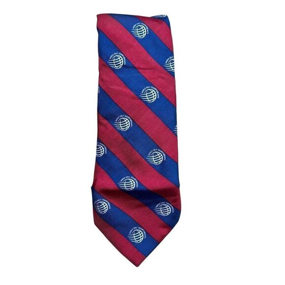 Vineyard Vines Men's Silk Tie Red Blue Stripe World Golf Championships - Picture 1 of 3